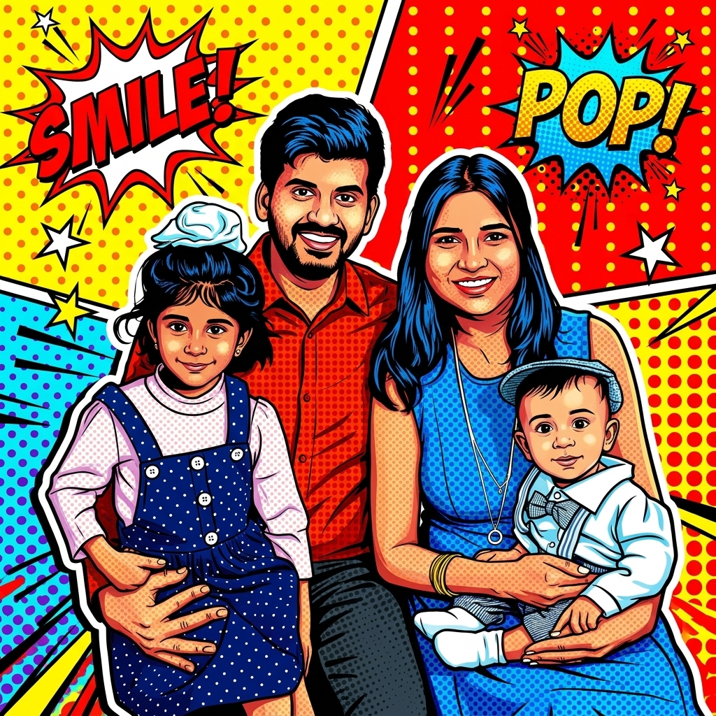 Pop-art portrait of the family